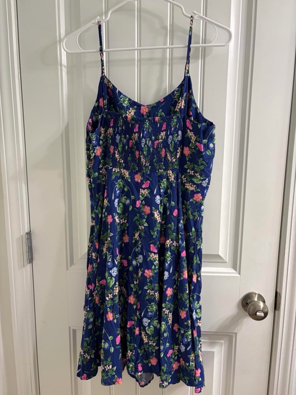 Old Navy Fit & Flare Cami Royal Blue Floral Mini Dress Sz L Cottagecore Coquette - Picture 4 of 5